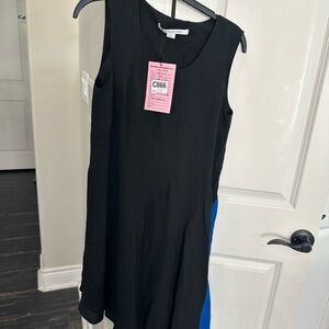 Diane Von Furstenberg silk Black Dress with Bright Blue Side Panel